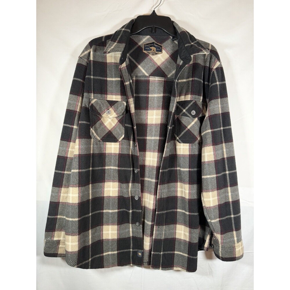 Freedom Foundry Plaid Flannel Button-Up Shirt Long Sleeve L Black Gray Red Beige